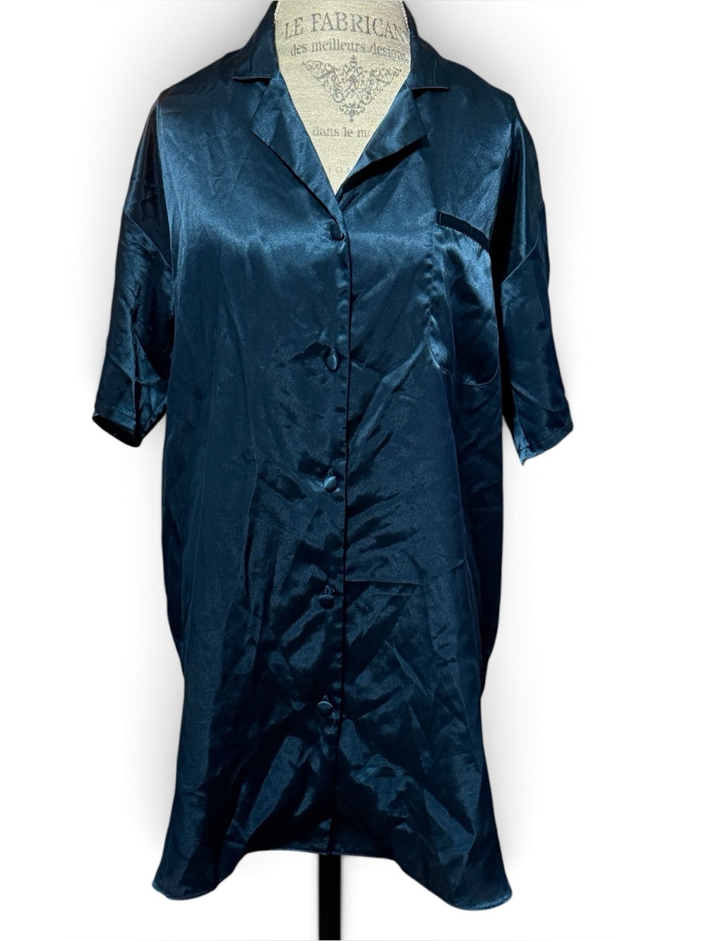 Vintage Victoria’s Secret Satin Nightshirt Dark Teal Blue 3/96 Size Medium